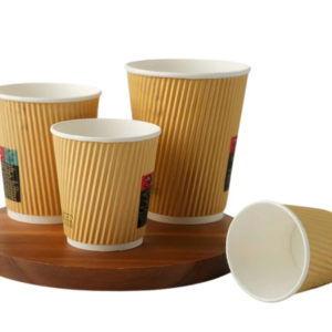 Disposable paper cups in kraft ribbed design for coffee tea events and catering